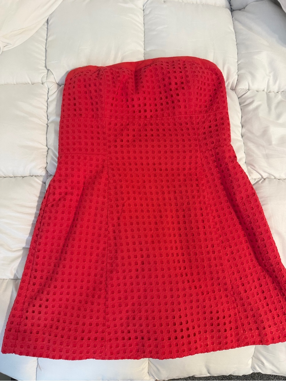 White House Black Market Strapless Red Eyelet Fit-and-Flare Dress